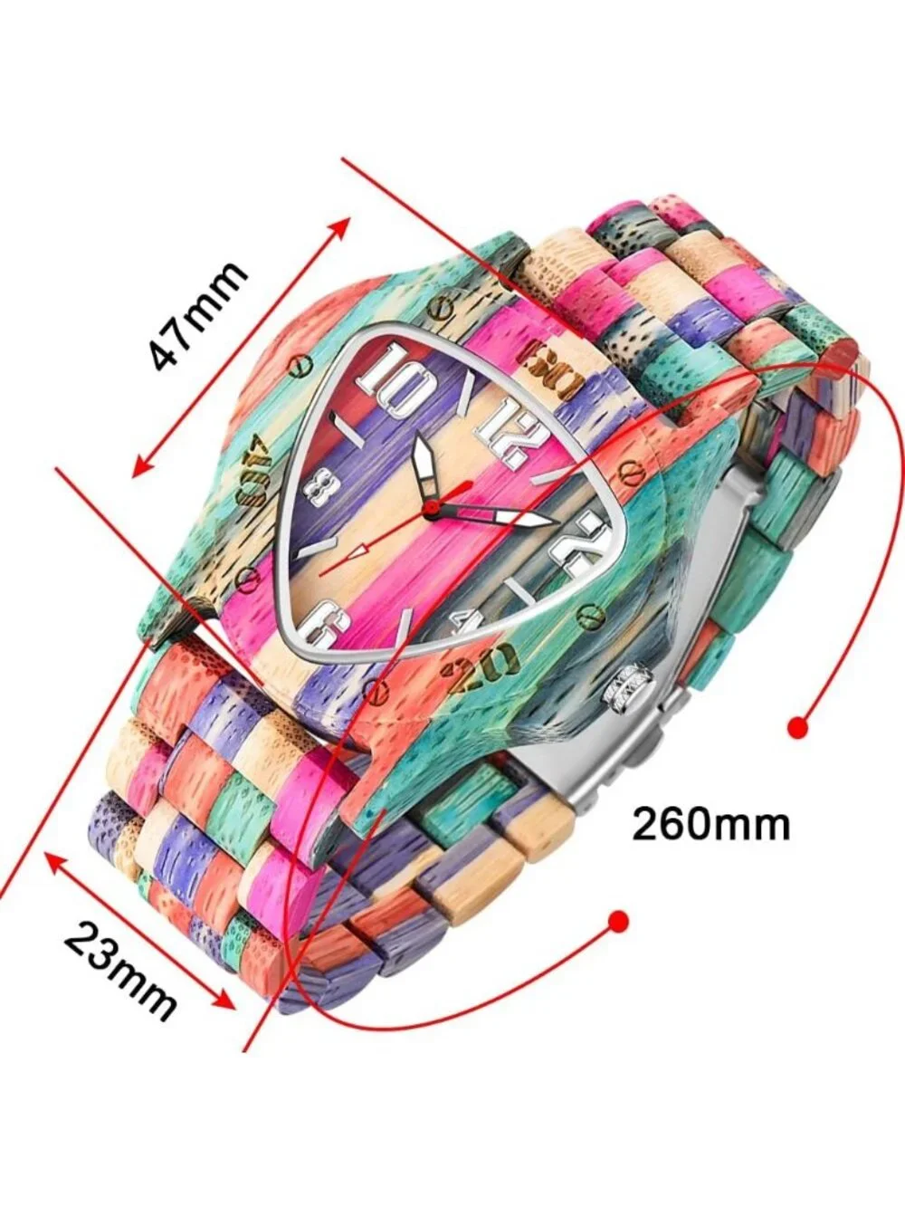 Men's Multi Color Analog Quartz Handmade Colorful Bamboo Triangle Wooden Watch